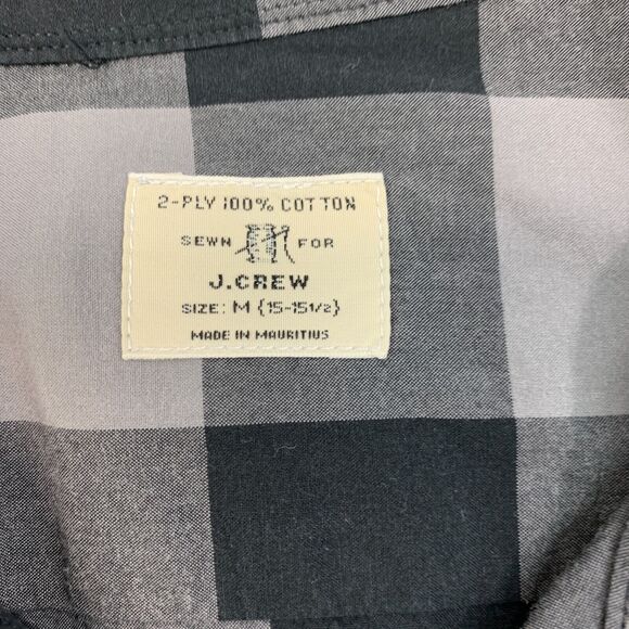 J Crew Plaid Shirt Mens M Medium Grey Plaid Long Sleeve 2-Ply Cotton Button Up - Picture 6 of 11